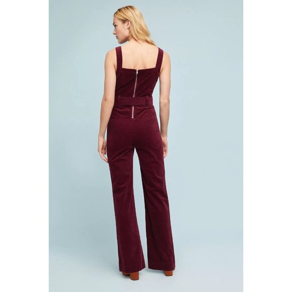 PILCRO Dark Purple Cotton Corduroy Belted Boot Leg Overalls Jumpsuit, Size 2 - Picture 3 of 14